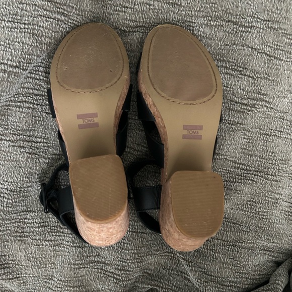Ava Black Leather Platform Sandals Toms - Picture 4 of 9